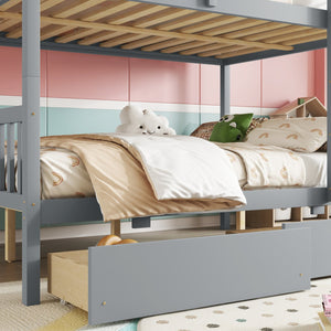 English Elm Full Full Over Full Bunk Bed In Grey With 2 Storage Drawers, Ladder & Safety Guardrails – Versatile Design! W504S00194