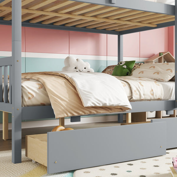 English Elm Full Full Over Full Bunk Bed In Grey With 2 Storage Drawers, Ladder & Safety Guardrails – Versatile Design! W504S00194