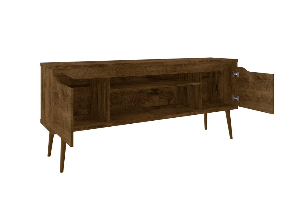 English Elm Bradley 63" Rustic Brown Tv Stand - Mid-Century Modern Design With Storage & Cable Management Solutions B365P398375