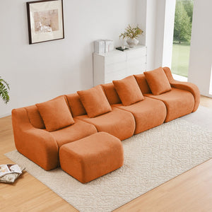 English Elm L-Shaped 4-Seat Modular Sofa In Soft Teddy Fabric – No Assembly, Ergonomic Design & Anti-Slip Base W714S01454