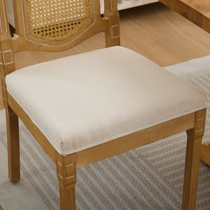 English Elm Full Solid Wood Rattan-Back Dining Chair With Comfortable Linen Cushion, Perfect For Rustic Spaces W1143P384364