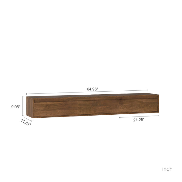 English Elm Floating TV Stand with LED Touch Light, Built-In Power & USB Ports, High-Gloss Wood TV Cabinet, Hidden Cord Management and Ample Storage for Living Room Entertainment W1321P272342
