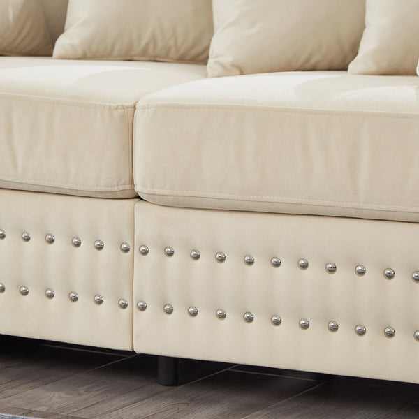 English Elm Modern Velvet Sofa Set 2+3 Seater With Square Armrests & Silver Nail Trim For Chic Living Spaces W1097S00189