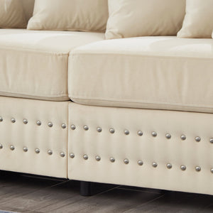 English Elm Modern Velvet Sofa With Square Armrests, Silver Nail Trim & Plush Comfort For Stylish Living Rooms W1097S00185