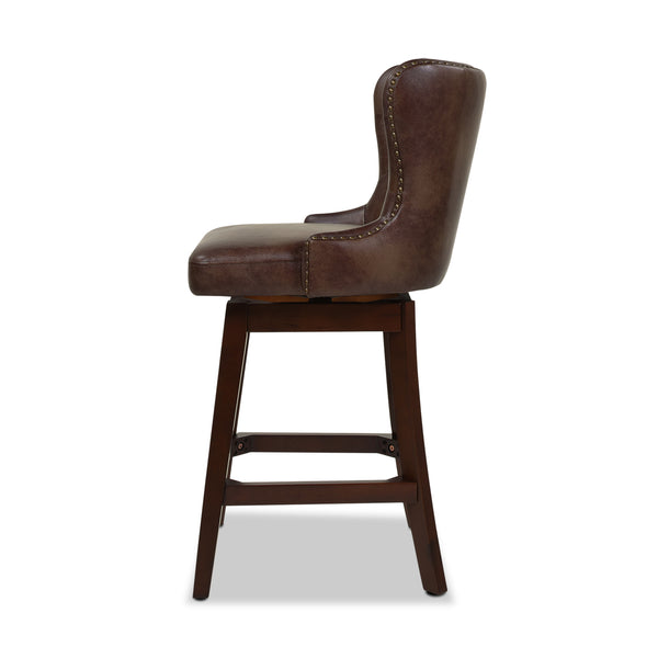 English Elm Jennifer Taylor Home - Holmes Tufted High-Back 360 Swivel Counter Stool in Mid Faux Leather — Handcrafted Comfort & Support Brown B2719P238379