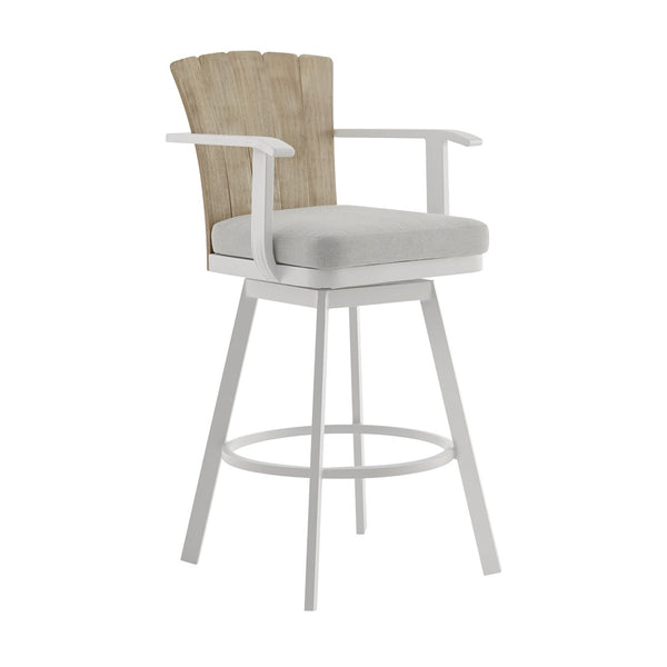 English Elm Hazel Outdoor Swivel Counterstool Powder Coated Aluminum Teak Accents Weather Resistant B2736P464819