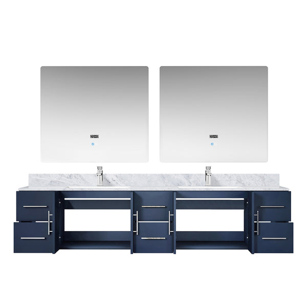 English Elm Navy Double Bath Vanity 84" W x 22" D with Carrara Marble Top, Chrome Faucet & 36" LED Mirrors Durable Finish B2731S01052