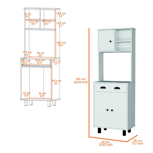 English Elm Tacna Slim Kitchen Pantry Cabinet with Open Shelves Drawer and Two-tone Wengue Finish B128P460142