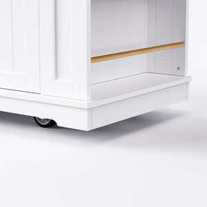 English Elm K&k 53 Inch Rolling Kitchen Island with Drop Leaf Power Outlet and Open Storage Racks White N707S185531W