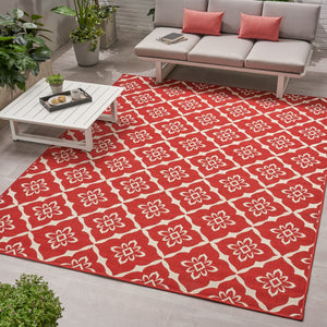 Christopher Knight Home® - Noble House - Tallevast Outdoor 7'10" X 10' Trellis Area Rug, Red and Ivory