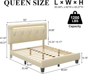 English Elm Queen Bed Frame With Led Lighting, Charging Station & Adjustable Headboard - Stylish & Noise-Free! T3825P369948-GIGA