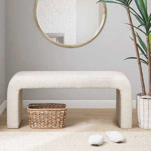 JLA Home INK+IVY - Boucle Modern Waterfall Bench with Textured Bouclé Upholstery, Rounded Corners, Fully Assembled Comfort Cream II105-0524