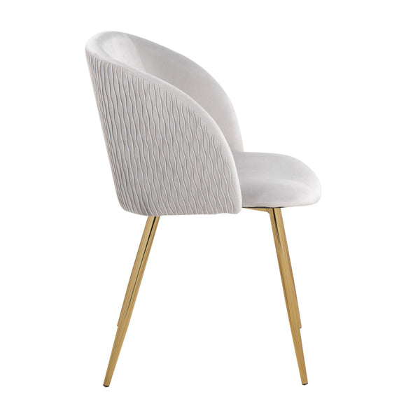 English Elm Fran Pleated Waves Modern Dining Chairs Set Of 2 In Soft Silver Velvet & Gold Metal - Luxurious Comfort B202P223532