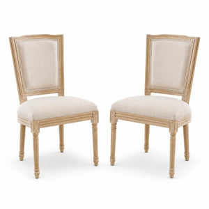 HomeRoots Set of Two Linen Upholstered Solid Wood Dining Side Chairs for Modern Farmhouse Kitchens Beige / Natural 768110