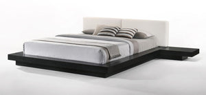 VIG Furniture Tokyo Contemporary Platform Frame With White Upholstered Headboard, Low-Profile Slat Support System Black Bed VGMABR-90-BLK-WHT-Q