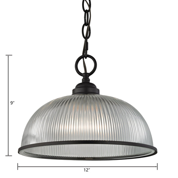 Thomas Lighting Liberty Park Ribbed Glass Dome Mini Pendant Brushed Chain Ceiling Kitchen Light Bronze 12 inches 7681PL/10