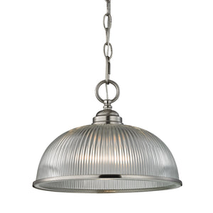 Thomas Lighting Liberty Park Ribbed Glass Dome Mini Pendant Brushed Chain Ceiling Kitchen Light Nickel 12 inches 7681PL/20