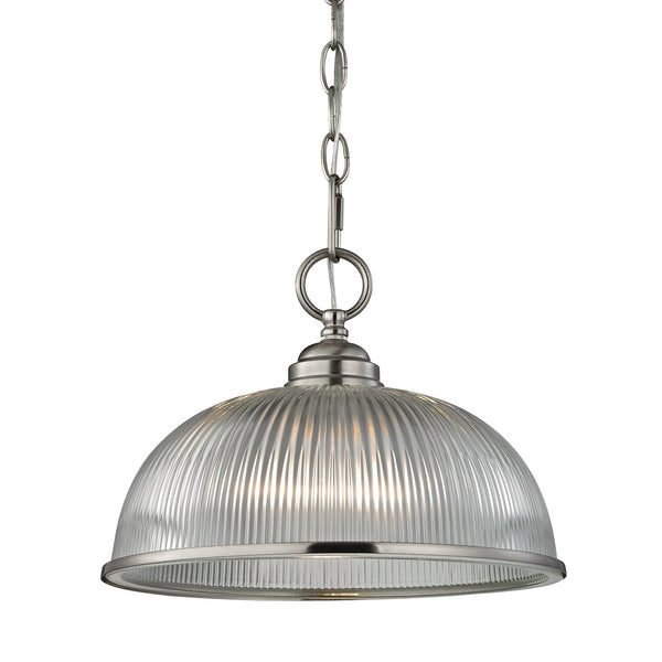 Thomas Lighting Liberty Park Ribbed Glass Dome Mini Pendant Brushed Chain Ceiling Kitchen Light Nickel 12 inches 7681PL/20