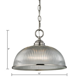 Thomas Lighting Liberty Park Ribbed Glass Dome Mini Pendant Brushed Chain Ceiling Kitchen Light Nickel 12 inches 7681PL/20