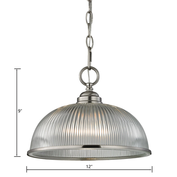 Thomas Lighting Liberty Park Ribbed Glass Dome Mini Pendant Brushed Chain Ceiling Kitchen Light Nickel 12 inches 7681PL/20