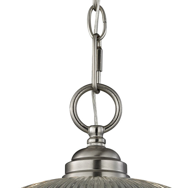 Thomas Lighting Liberty Park Ribbed Glass Dome Mini Pendant Brushed Chain Ceiling Kitchen Light Nickel 12 inches 7681PL/20