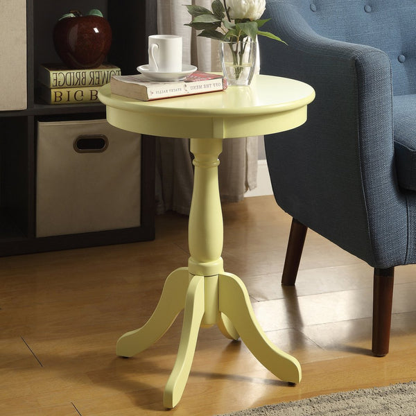 English Elm Light Cottage Pedestal Side Table in Soft Yellow — Turned Wood Base, Rustic Farmhouse Charm, 25.5"H 18.5"W B062P181370