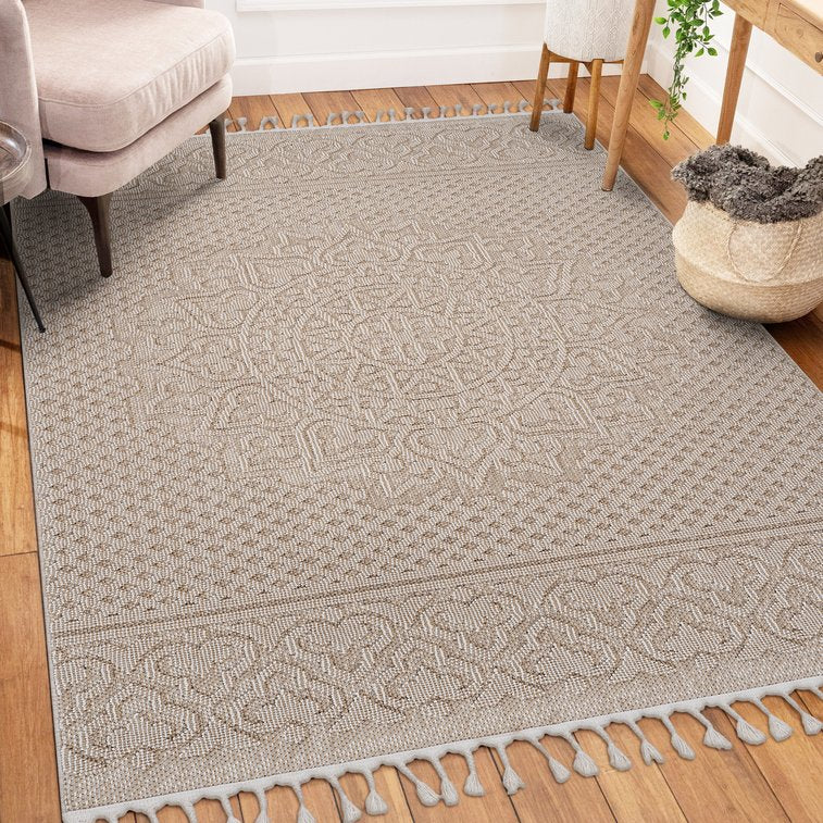 English Elm Loom 8X10 Beige Medallion Area Rug - Stylish, Durable Indoor/Outdoor Design For All Spaces B335P289629