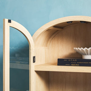 English Elm Walker Edison - Modern 5 Shelf Arched Tall Bookcase with Tempered Glass Doors, MDF Durability, Sleek Metal Handles, Showcase Pieces in Living and Office Spaces Oak 72.31 L x 19.01 W x 15 H B185S00025