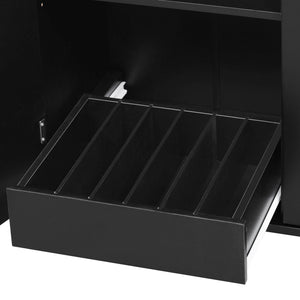 English Elm K&K 47.2" Farmhouse Kitchen Island with Drop Leaf, Removable Side Shelf, Trash Cabinet, Wheels Black N707P307296B