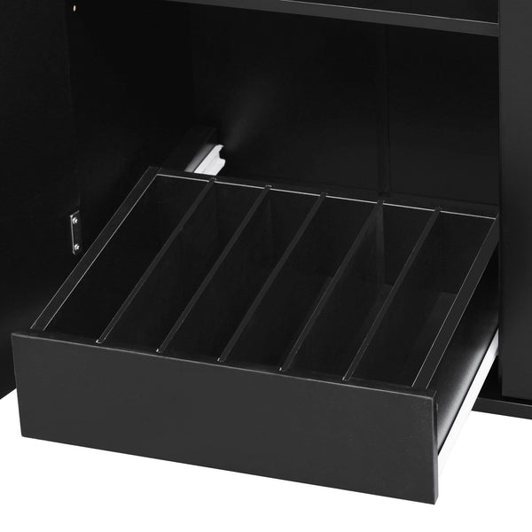 English Elm K&K 47.2" Farmhouse Kitchen Island with Drop Leaf, Removable Side Shelf, Trash Cabinet, Wheels Black N707P307296B