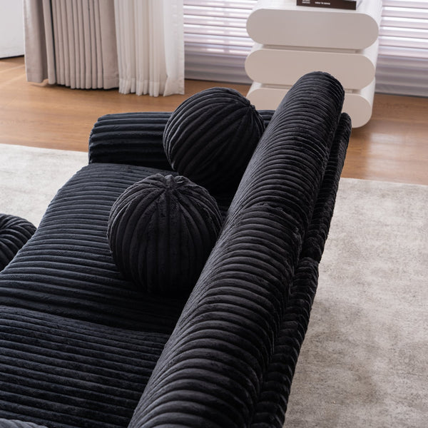 English Elm Modern Black Corduroy Sofa Couch - Stylish 84" Sectional Love Seat For Living Rooms & Home Offices W2363S00075