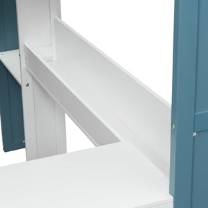 English Elm Full Size Wood Loft Bed With Desk, Storage Shelves & Clothes Rails - Modern Space-Saving Design N7090005007C
