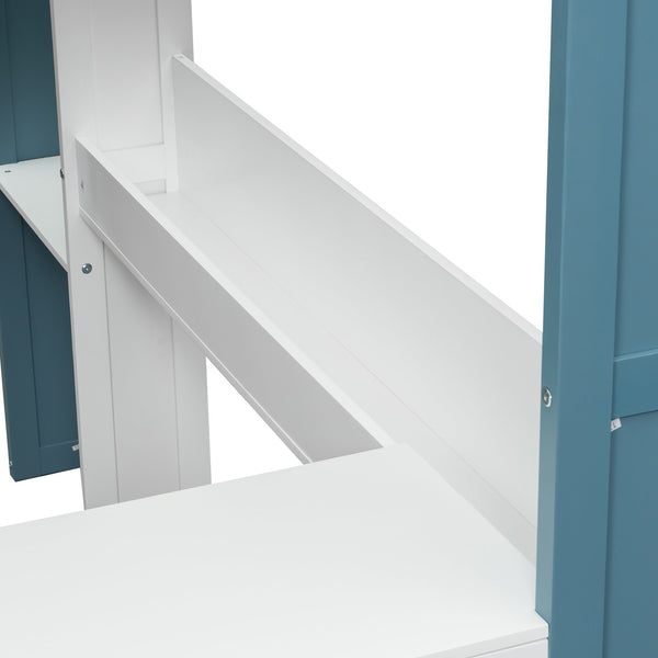 English Elm Full Size Wood Loft Bed With Desk, Storage Shelves & Clothes Rails - Modern Space-Saving Design N7090005007C