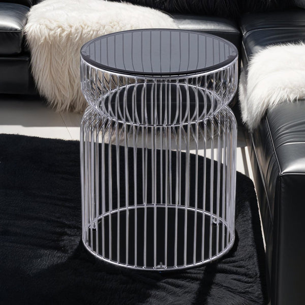 English Elm ET901 Sleek Contemporary Metal Frame End Table with Tinted Tempered Glass Top, 21" Height, Modern Accent Chrome B009P306195