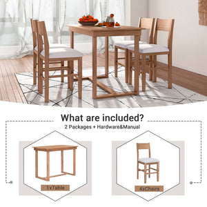 English Elm TOPMAX 82-inch Farmhouse Extendable Dining Set with Two 11" Removable Leaves, Upholstered Seats and Bench Brown N717S000230D