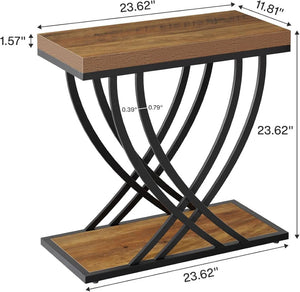 English Elm Modern Two Tier End Table Black Metal Frame Wood Grain Surface for Living Room T3971P456427