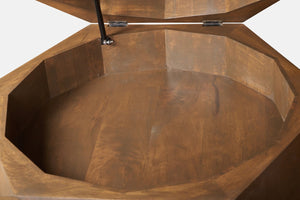 English Elm Diamond Faceted Solid Mango Wood Lift Top Coffee Table with Velvet Lined Storage B024P405169
