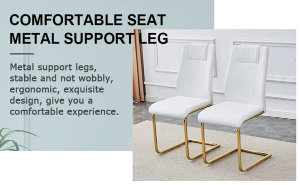 English Elm Table Set With Glass Imitation Marble Top & Gold Legs – 6 Pu Chairs For Stylish Dining & Entertaining W1151S04326-GIGA