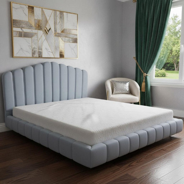 Light Blue Velvet Tufted Queen Platform Bed Solid Wood Frame Bedroom Elegance