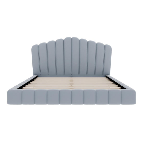 HomeRoots Light Blue Velvet Tufted Queen Platform Bed Solid Wood Frame Bedroom Elegance 768470