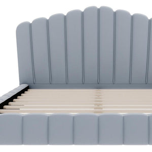 Light Blue Velvet Tufted Queen Platform Bed Solid Wood Frame Bedroom Elegance