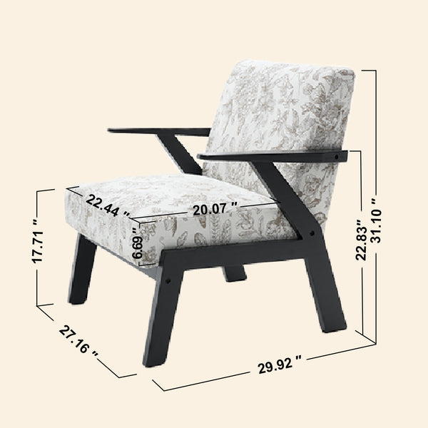 English Elm Mid-Century Lounge Armchair with Cushion, Beige+Grey Polyester, Ergonomic Design, 350lbs Capacity W2989P339876