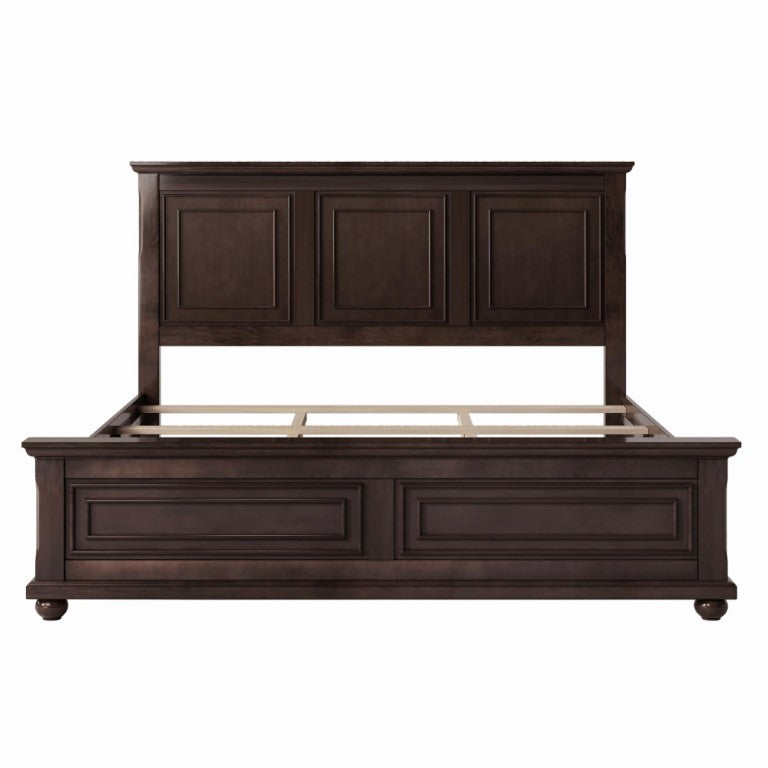 HomeRoots Brown Solid Wood King Bed with Inlaid Panel Headboard for an Elegant Bedroom 768482