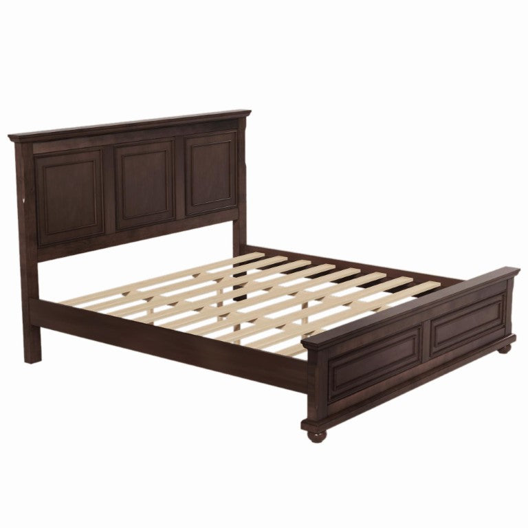 HomeRoots Brown Solid Wood King Bed with Inlaid Panel Headboard for an Elegant Bedroom 768482