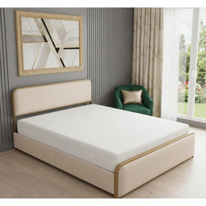 Gold Linen Upholstered King Bed with Glamorous Metal Frame for Luxury Bedrooms