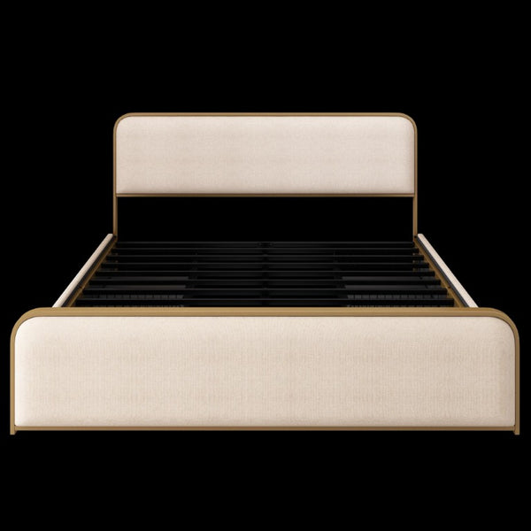 HomeRoots Gold Linen Upholstered King Bed with Glamorous Metal Frame for Luxury Bedrooms 768492