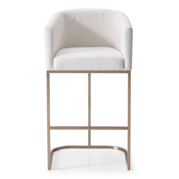 VIG Furniture Yukon Modern White Fabric Bar Chair With Brushed Bronze U-Base, Contoured Seat, Durable Steel Frame VGVCB8362-WHT-BS