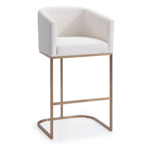 VIG Furniture Yukon Modern White Fabric Bar Chair With Brushed Bronze U-Base, Contoured Seat, Durable Steel Frame VGVCB8362-WHT-BS