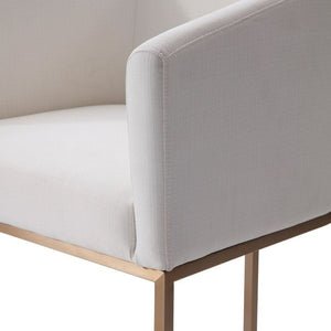 VIG Furniture Yukon Modern White Fabric Bar Chair With Brushed Bronze U-Base, Contoured Seat, Durable Steel Frame VGVCB8362-WHT-BS