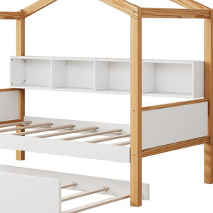 Natural Solid Wood Twin House Bed Frame for Kids Playful Cottage Style Bedroom